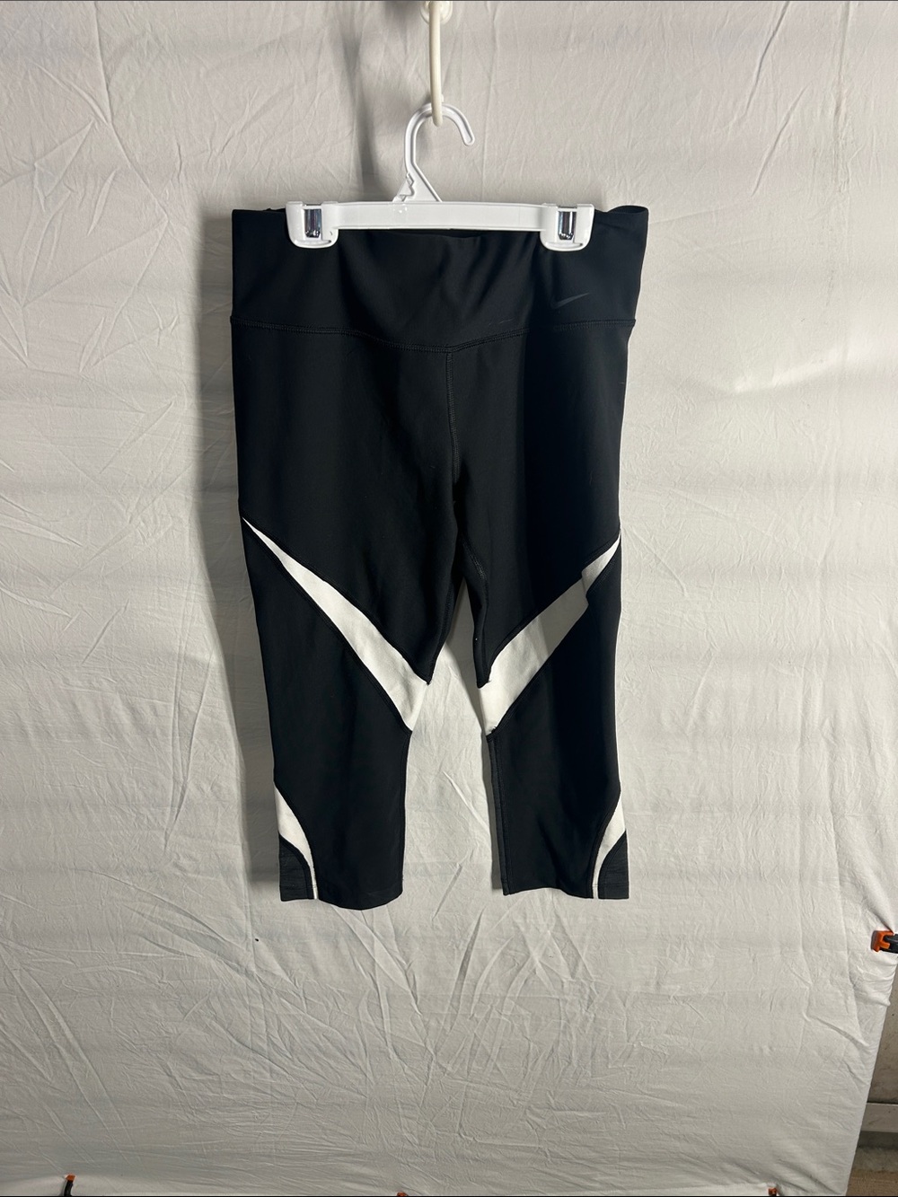 Nike Black Capri Leggings with White Chevron Accents - Kids